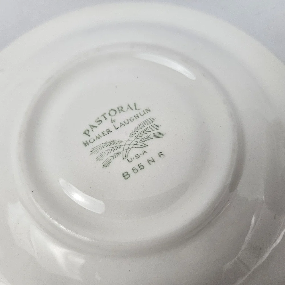 Homer Laughlin Teacup & Saucer Set Farm Scene Vintage Pastoral Green